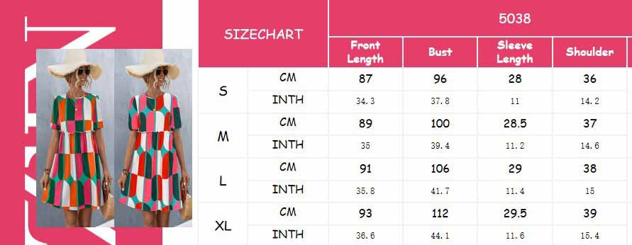 Spring Women's Round Neck Puff Sleeve Printed Dress 9