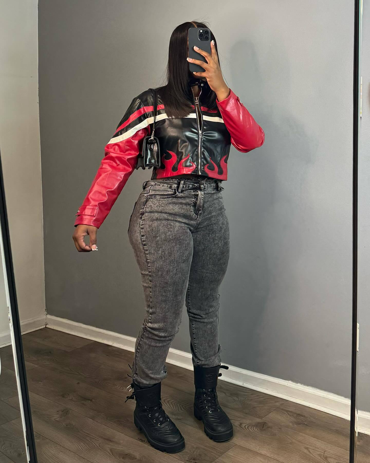 Women's Embroidered Flame Patchwork Leather Jacket 6