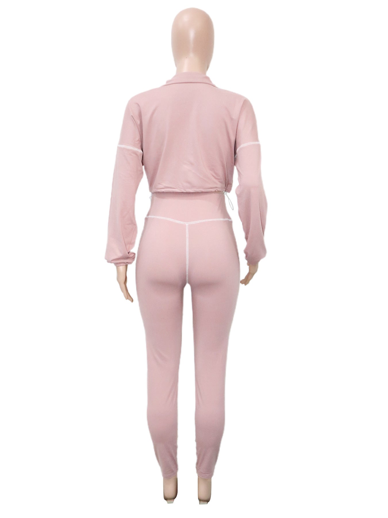 Fashion Casual Sportswear Women's Spring Autumn Solid Color Long Sleeve Zipper Slim Fit Two-Piece Pants Set 9
