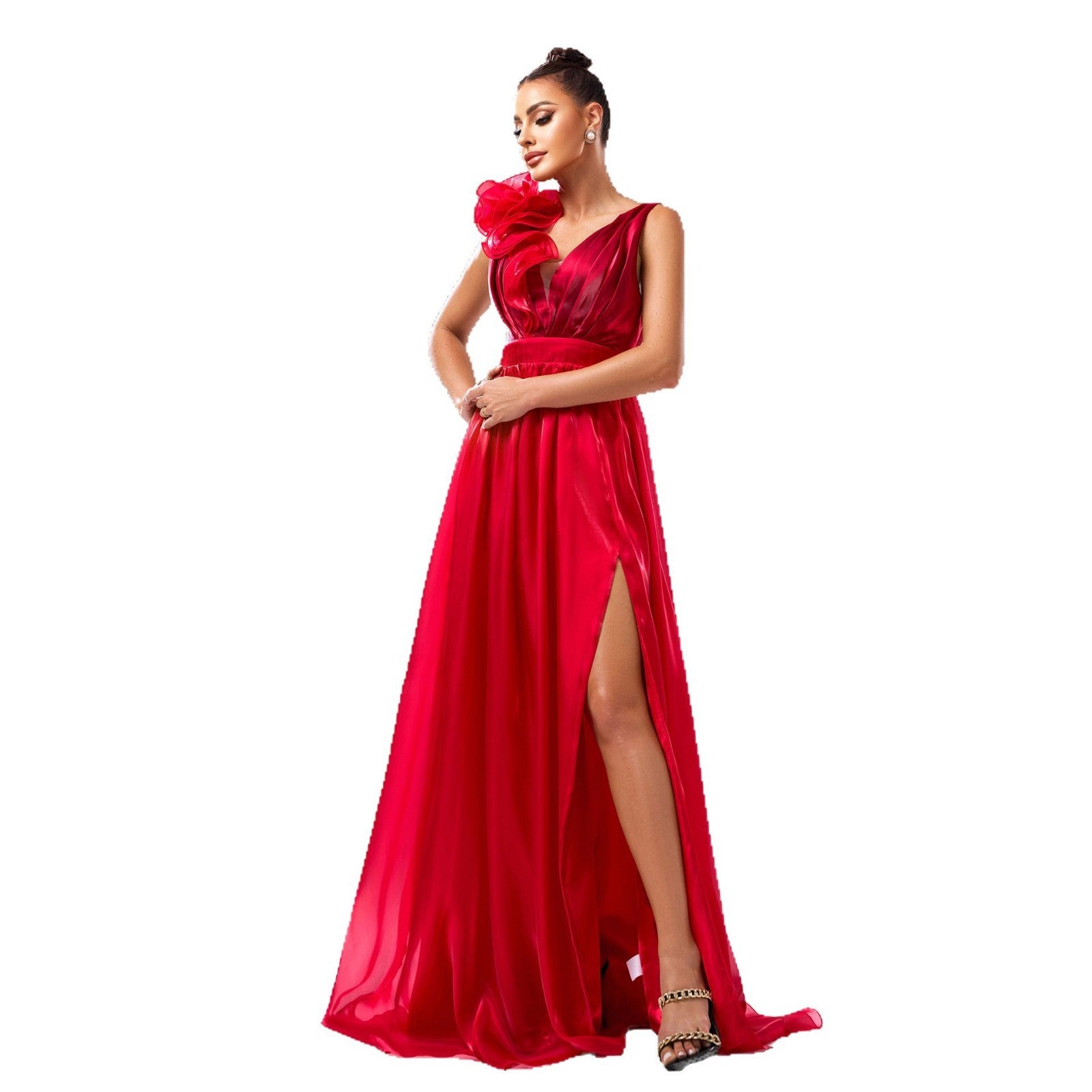 Luxury Sleeveless V-Neck Slit Evening Gown 6