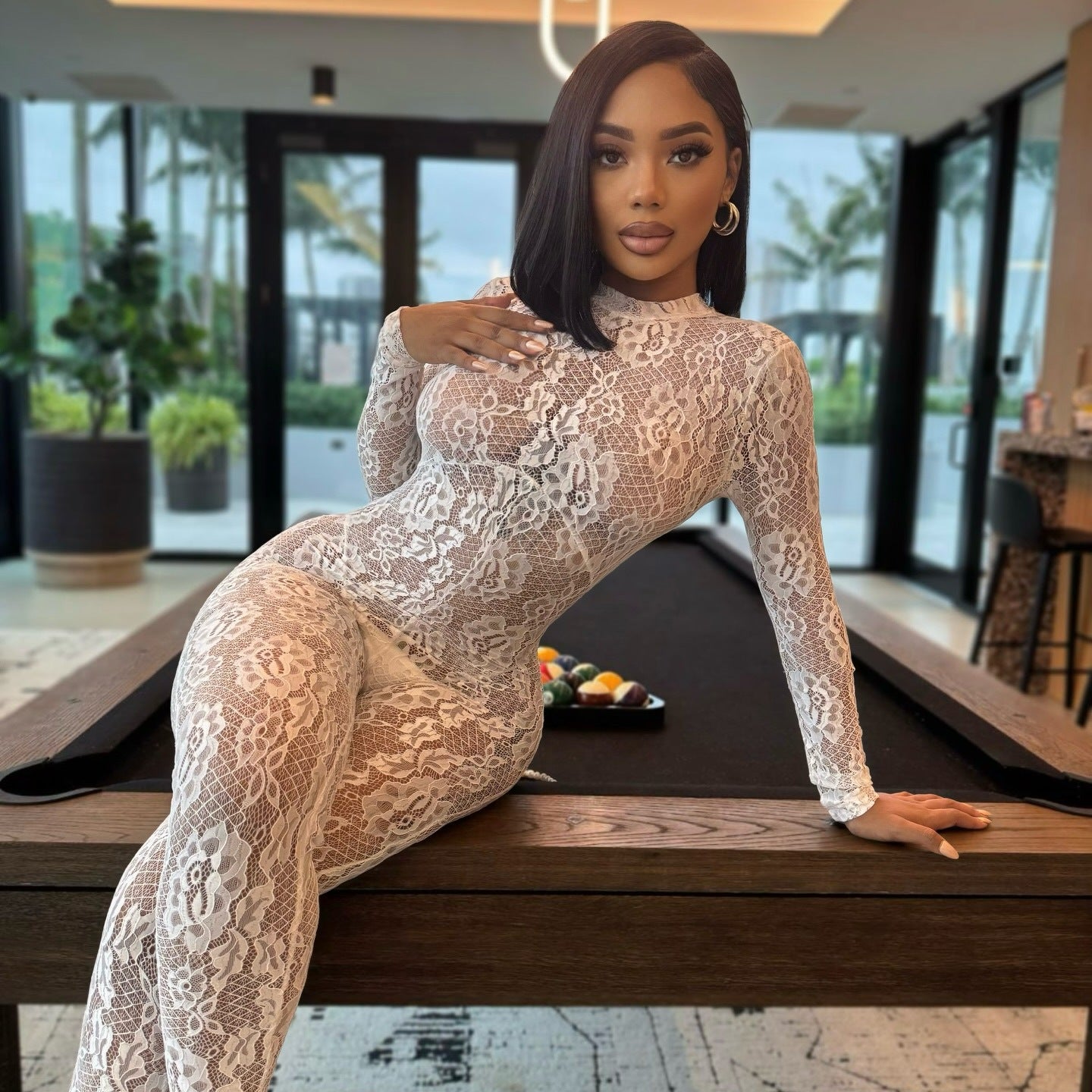 Women Spring Long Sleeve Lace Backless Jumpsuit 4