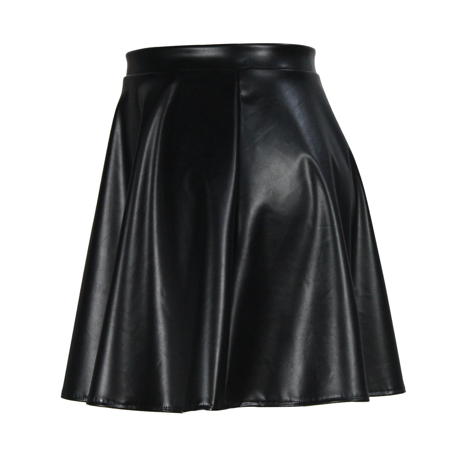 Plus Size High Waist Slim A-line Pleated Pu Leather Skirt 10