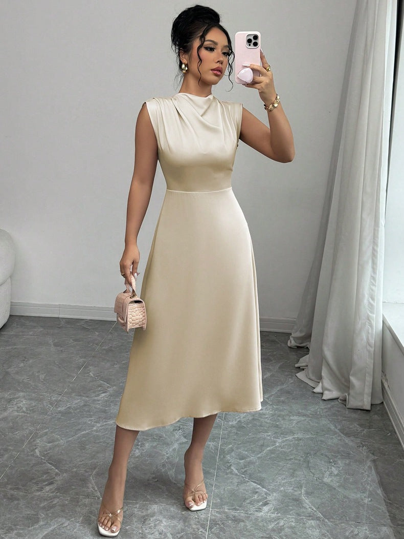 Women Summer Pleated Satin Maxi Dress 3