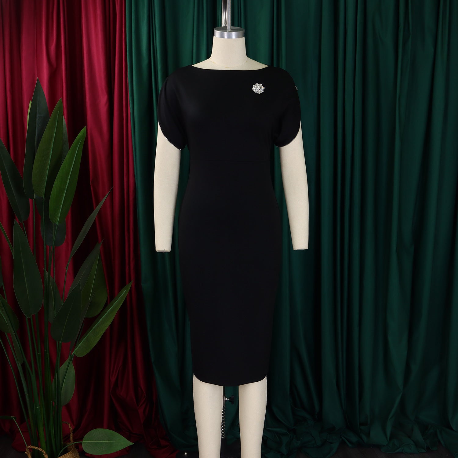 Plus Size African Round-Neck Short-Sleeve Chic Elegant Ol Bodycon Dress 23