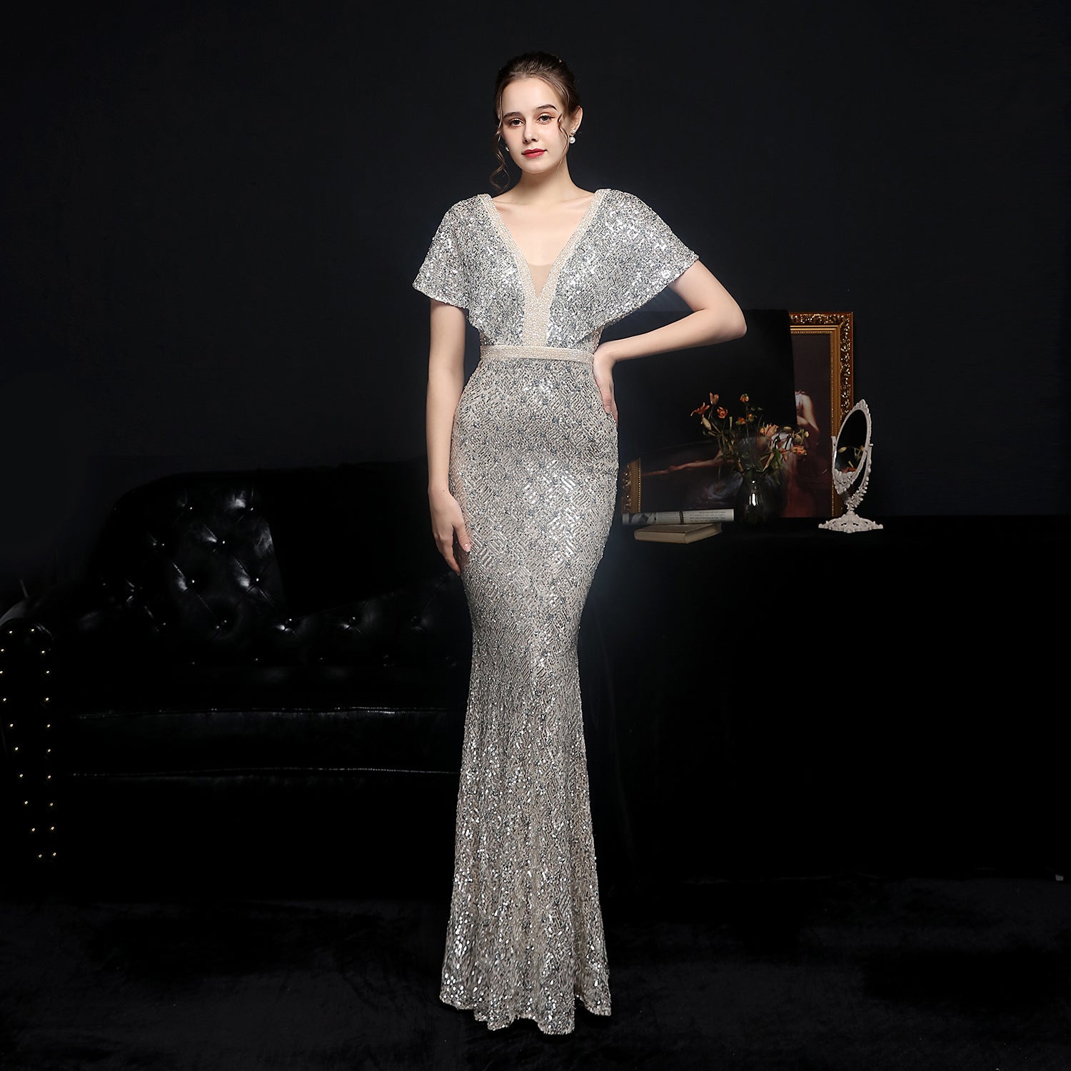 Summer sequin V-Neck mermaid long evening dress 6
