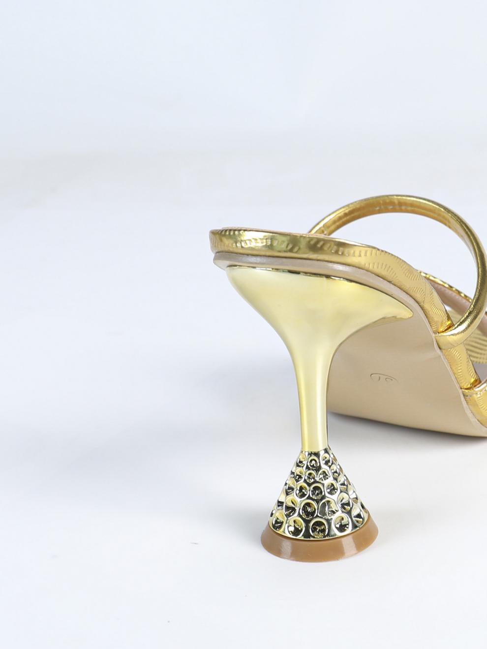 Women Pointed-Toe High-Heeled Gold Slipper Heels 7