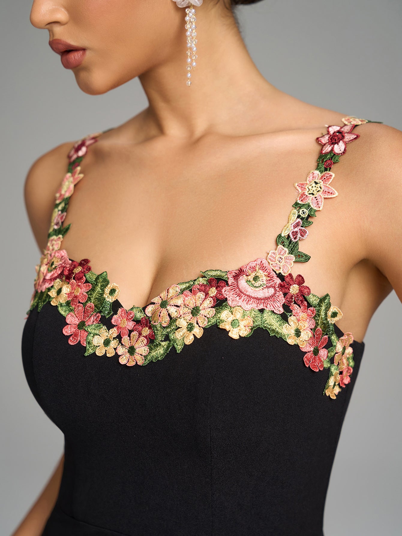 Summer Chic Sexy Floral Embroidered Strap Slim Waist Bodycon Gown Dress 6