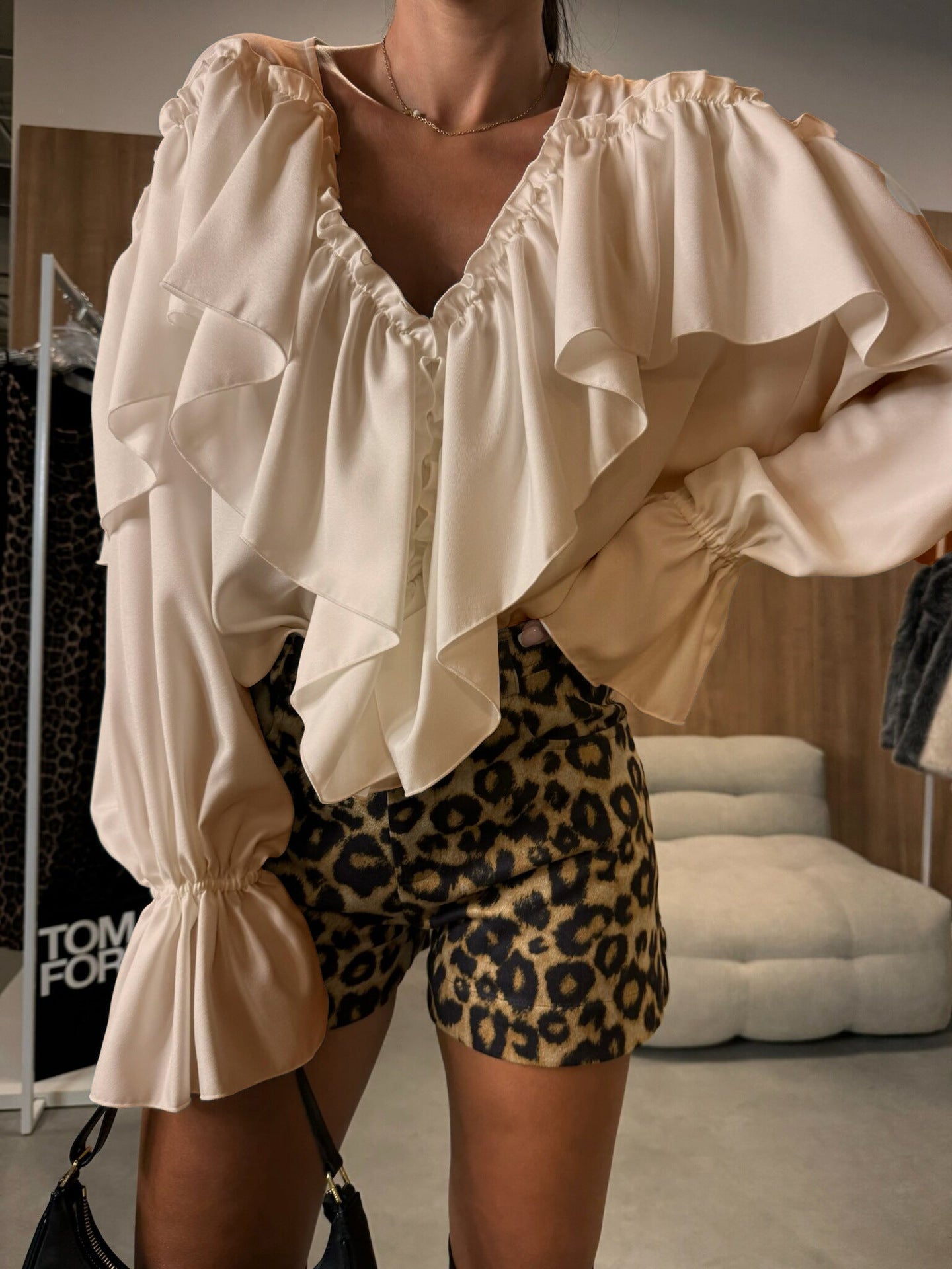 Women Fall/Winter V-neck Long-sleeved Solid Shirt 5