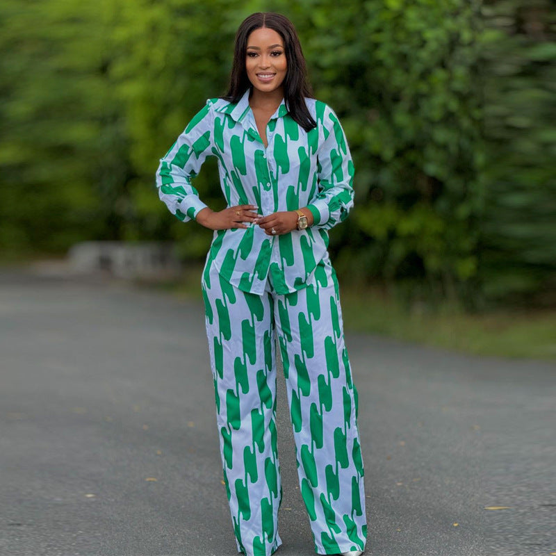 African Suit Women Loose Long Sleeve Shirt Trousers Women Autumn Casual Two-Piece Set 5