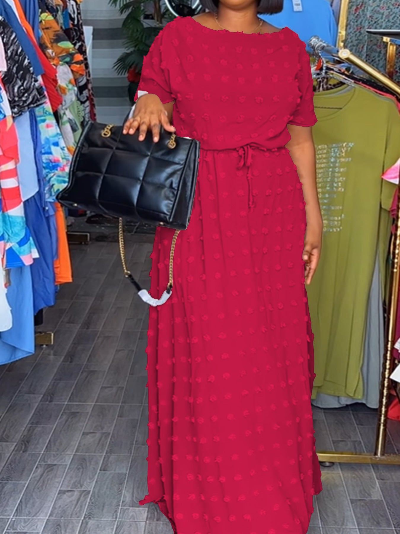 Women Summer Plus Size Solid Bat Sleeves Dress