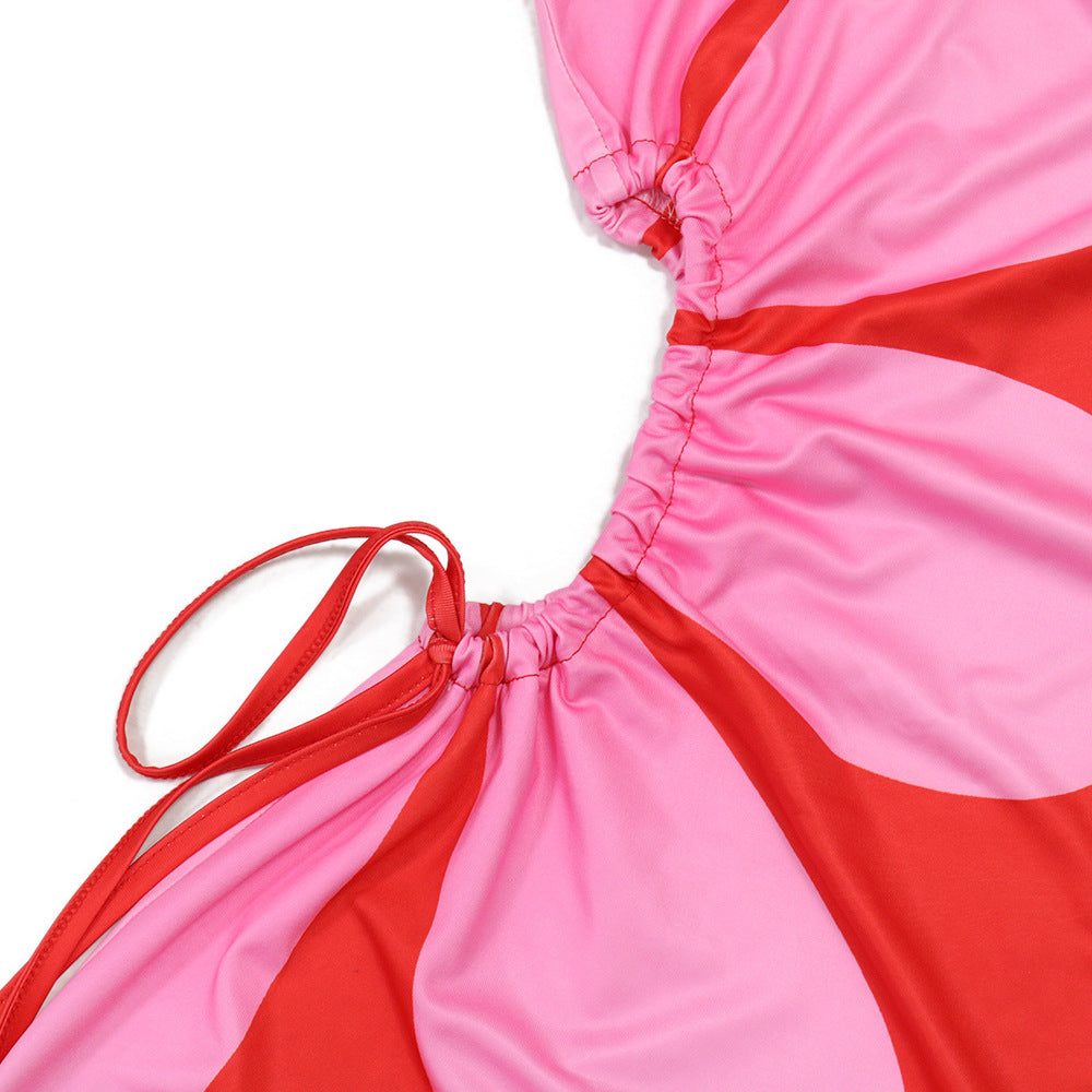 Women Slash Shoulder Hollow Printed Slim Sexy Long Dress 12