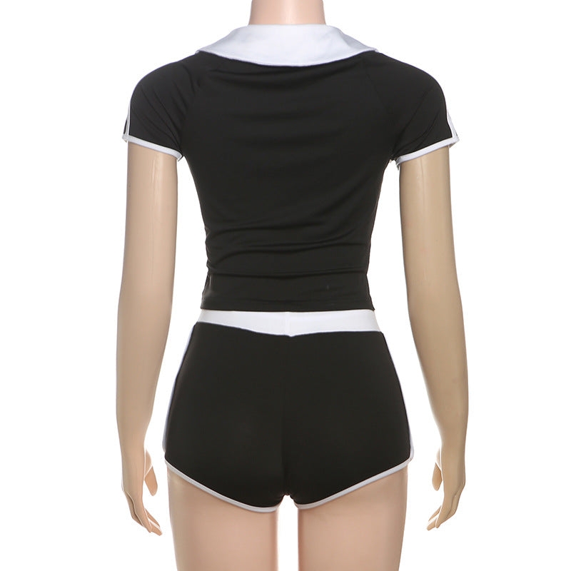 Women Spring Summer Sexy Short Sleeve Top and Shorts Two-Piece Set 15