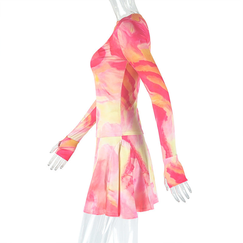 Women Printed Turtleneck Top and Skirt Two-piece Set 8