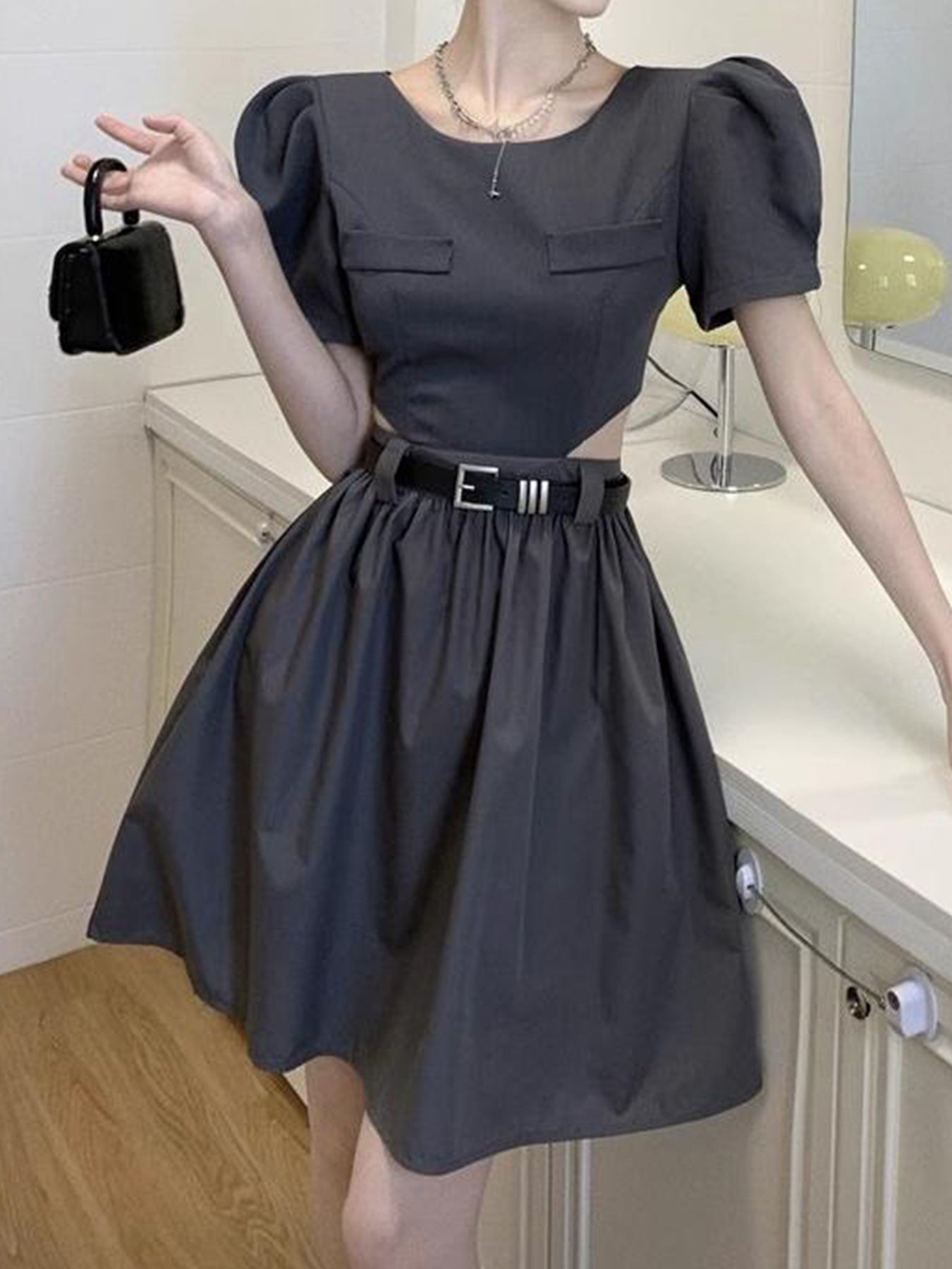 Summer Short Sleeve Hollow Slim Open Waist Slim Fit Dress 3