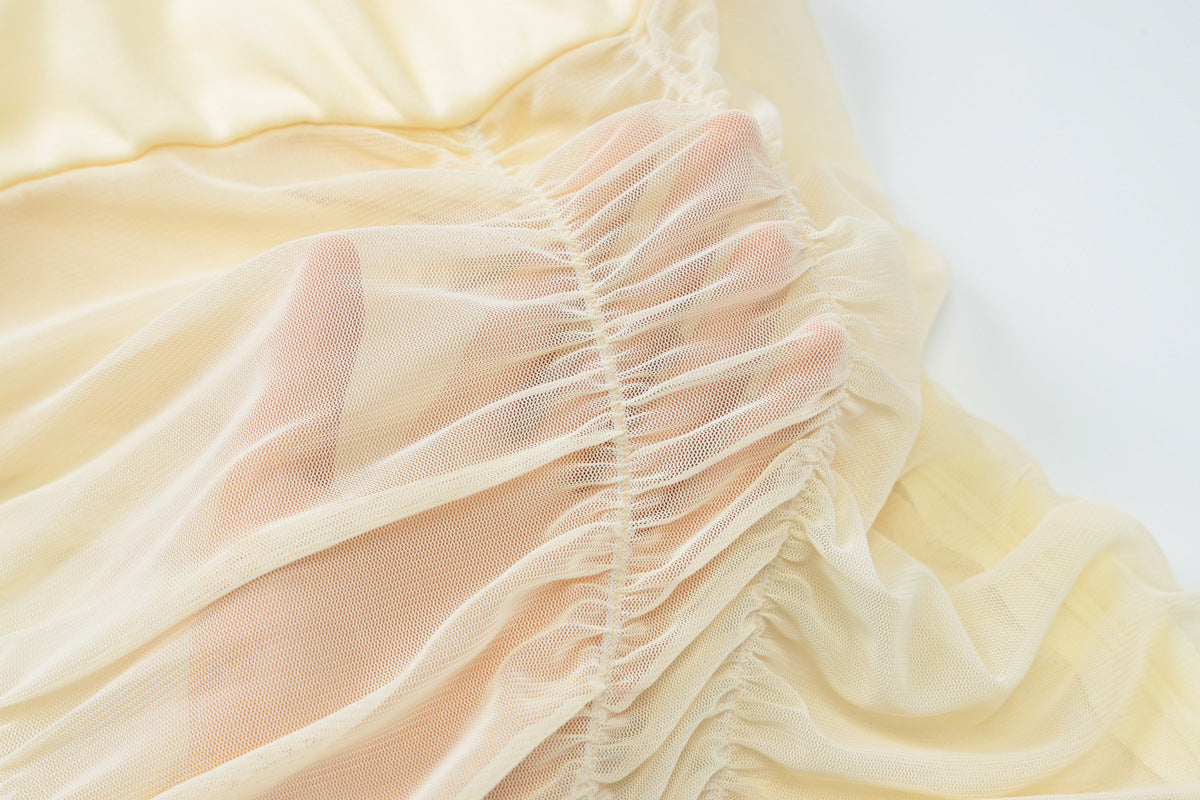 Women's summer fashion sexy mesh Patchwork Low Back deep v See-Through strap dress 20