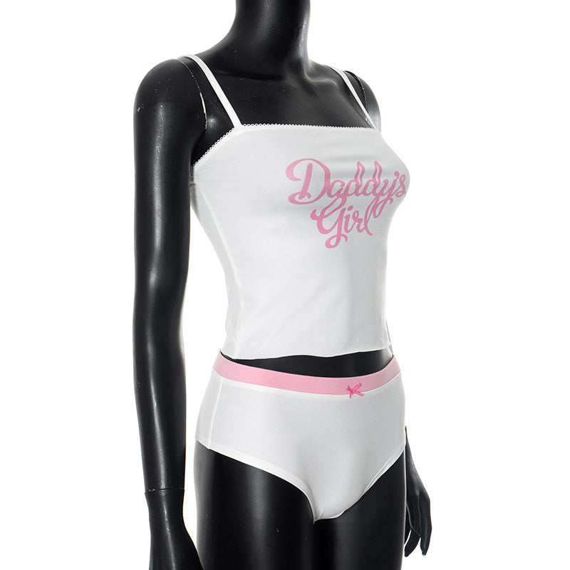 American Letter Printed Casual Top for Women Summer Suspender Two-Piece Set 8