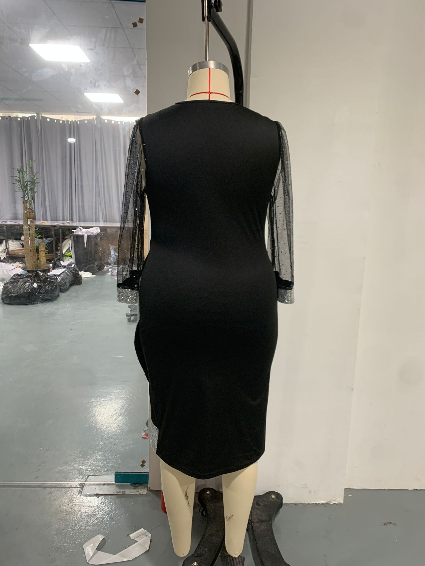 Summer Irregular Sequin See-Through Mesh Plus Size Women's Dress 5