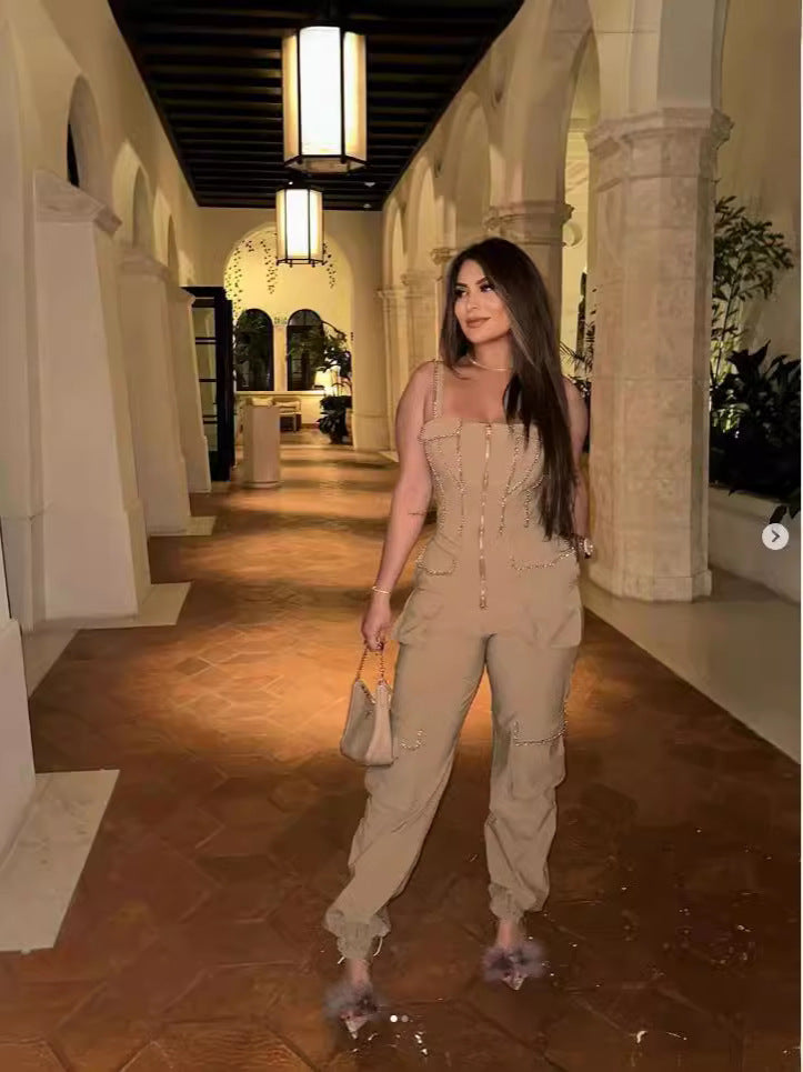 Women Strapless Zipper Pocket Jumpsuit 5