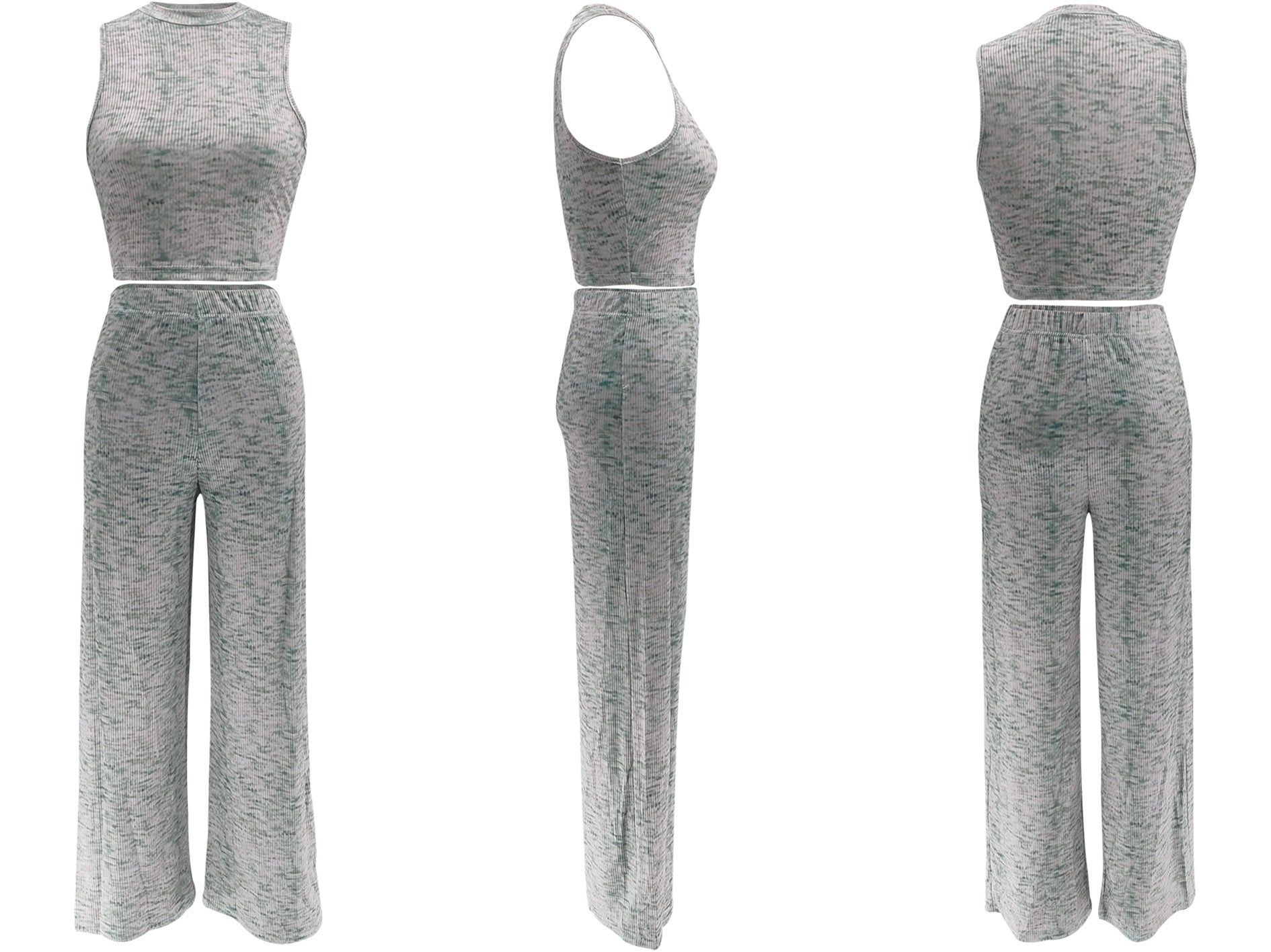 Women's Summer Sleeveless Printed Wide-Leg Two-Piece Trousers Set 10