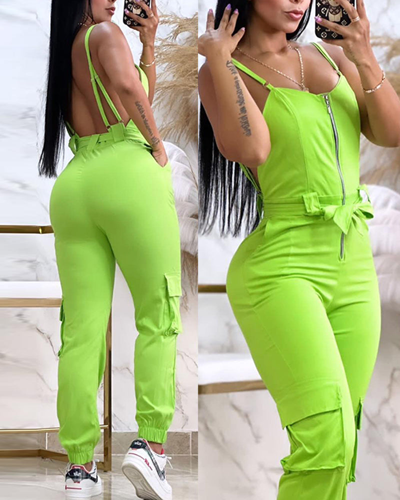 Women Zippered Sling Accordion Bag Jumpsuit 3