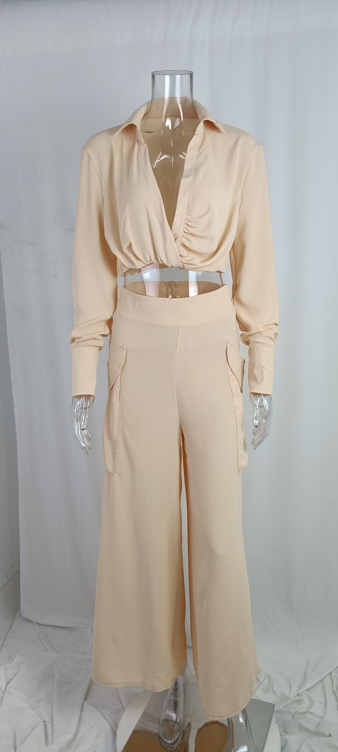 Fall Winter Women's Solid Chic Career Loose Pocket Fashion Casual Suit 17