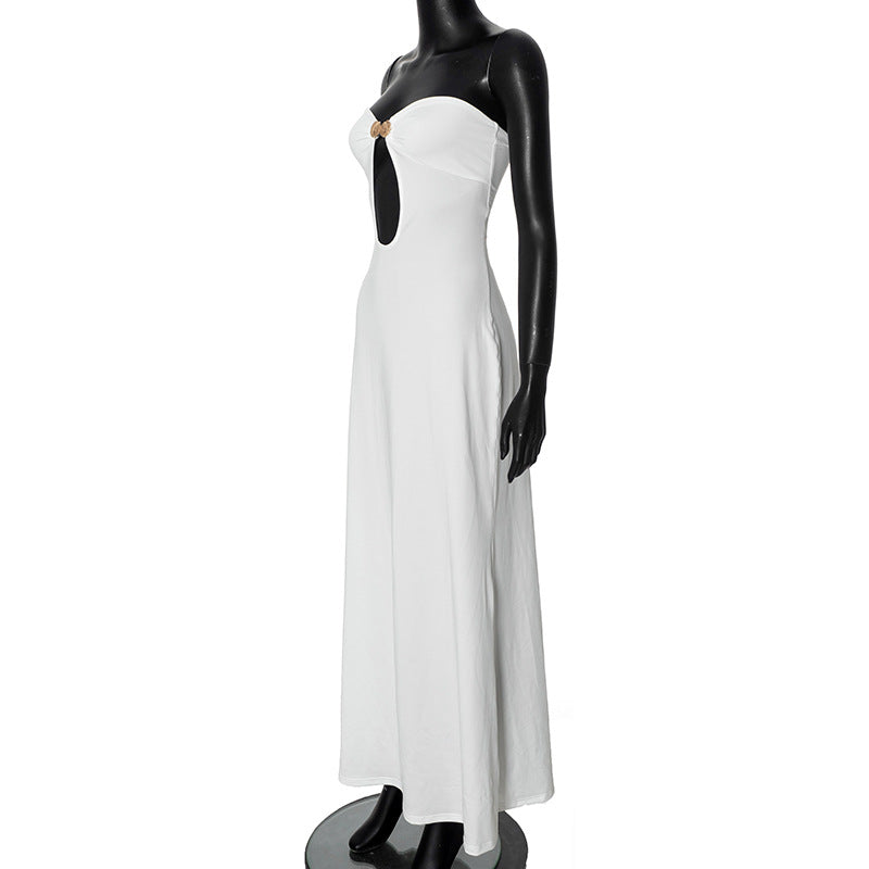 Women's Summer Solid Color Chic Elegant Strapless High Waist Long Dress 7