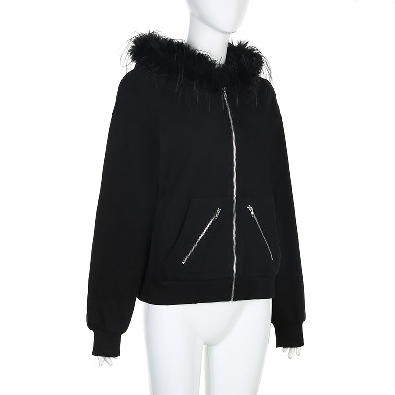 Women Casual retro zipper pocket hoodies 8