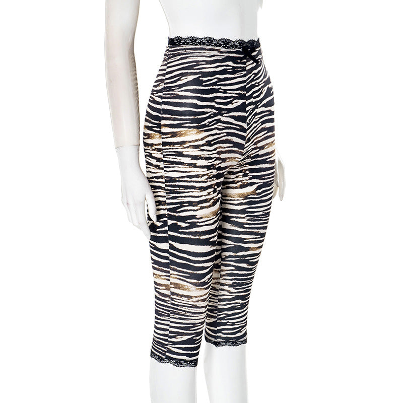 Women Summer Sexy Lace Leopard Print Capri Pants 9