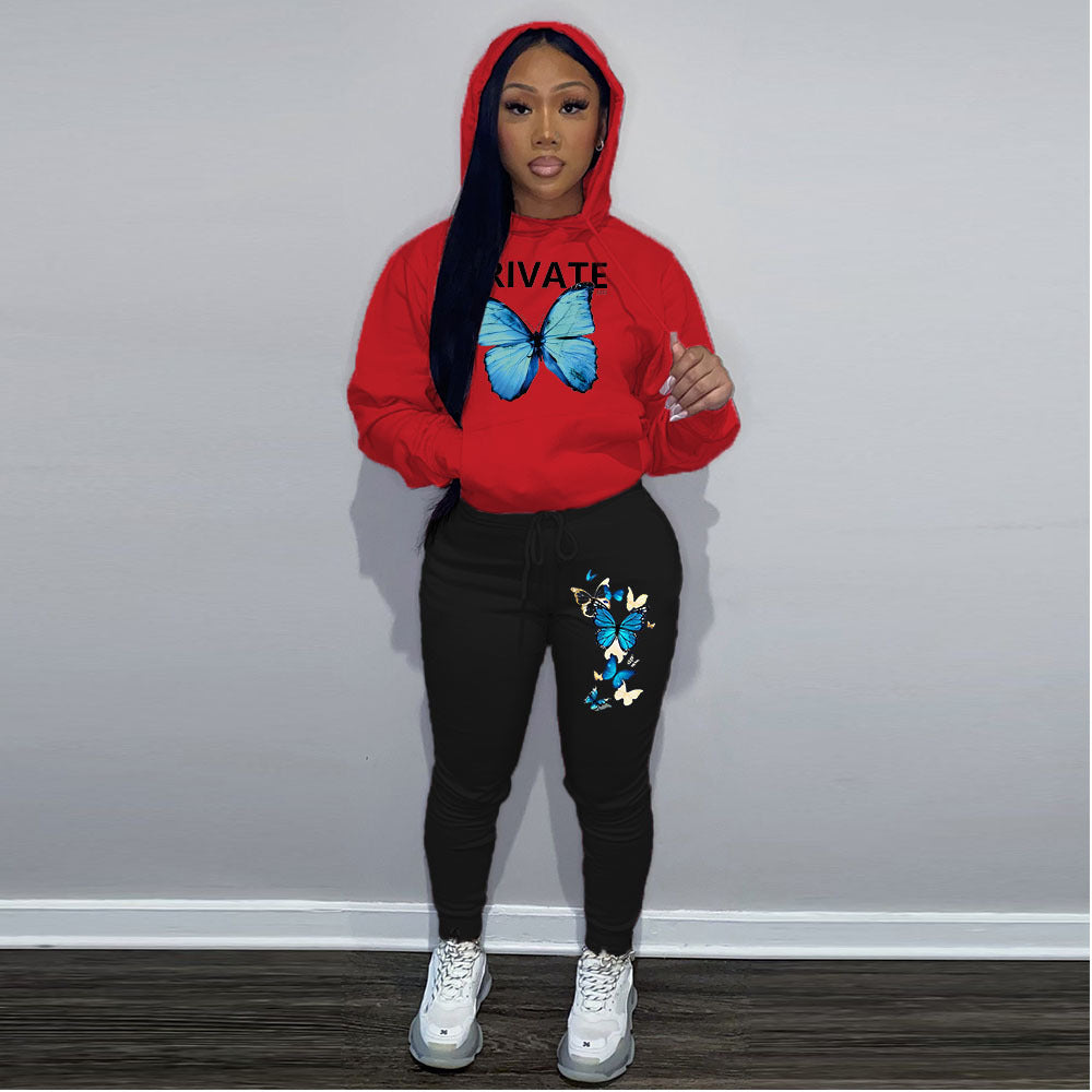 Plus Size Women's Fashion Print Contrast Color Tracksuits Sports Two-Piece Pants Set 4