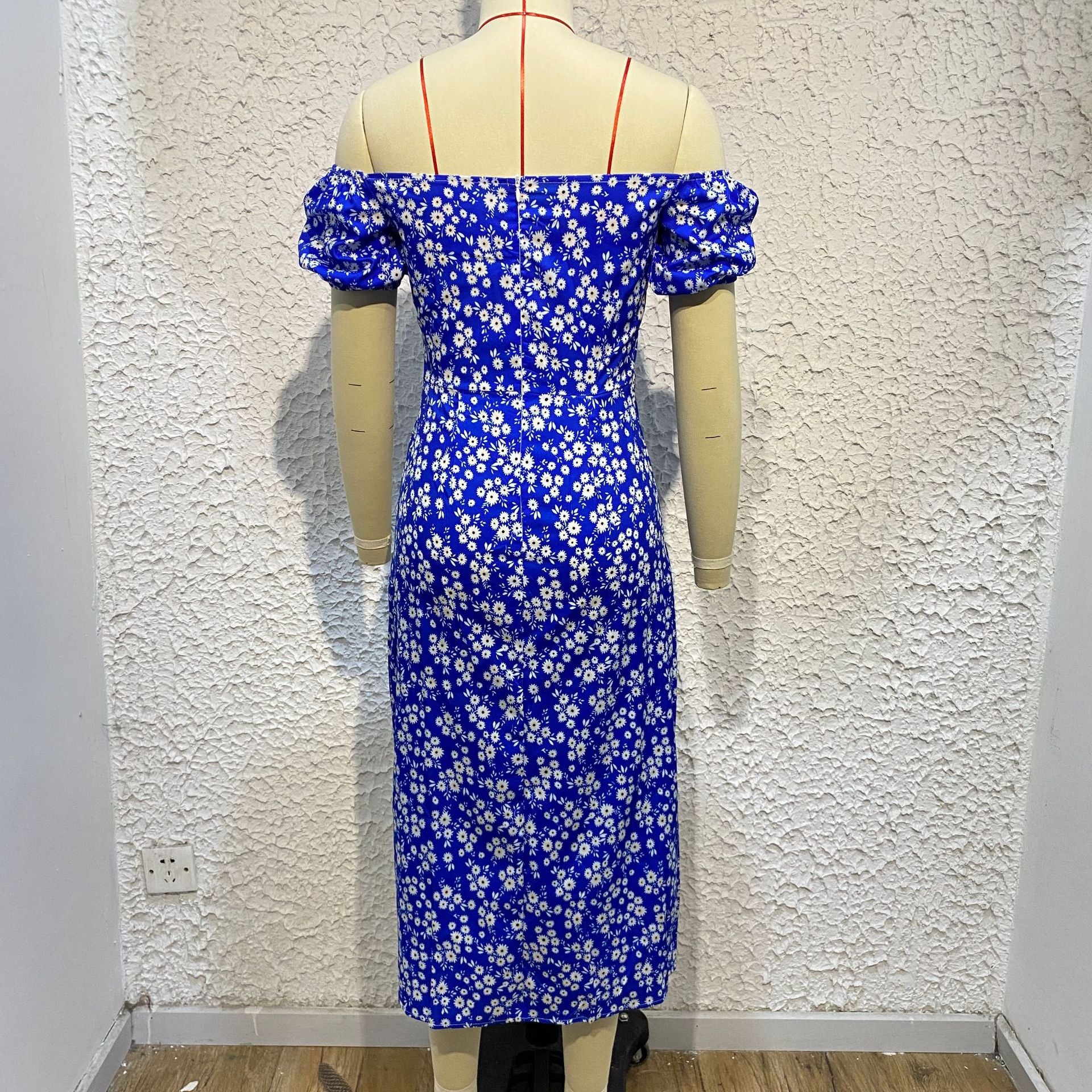 Women'S Off Shoulder Dress Classic Floral Elegant Slim Fit Slit Dress 11