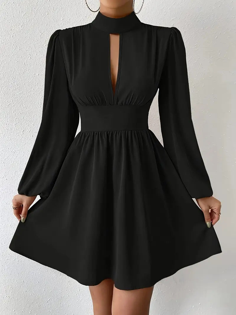 Sexy V-Neck Slim Waist Chic Long-Sleeved Solid Color Women's Dress 3