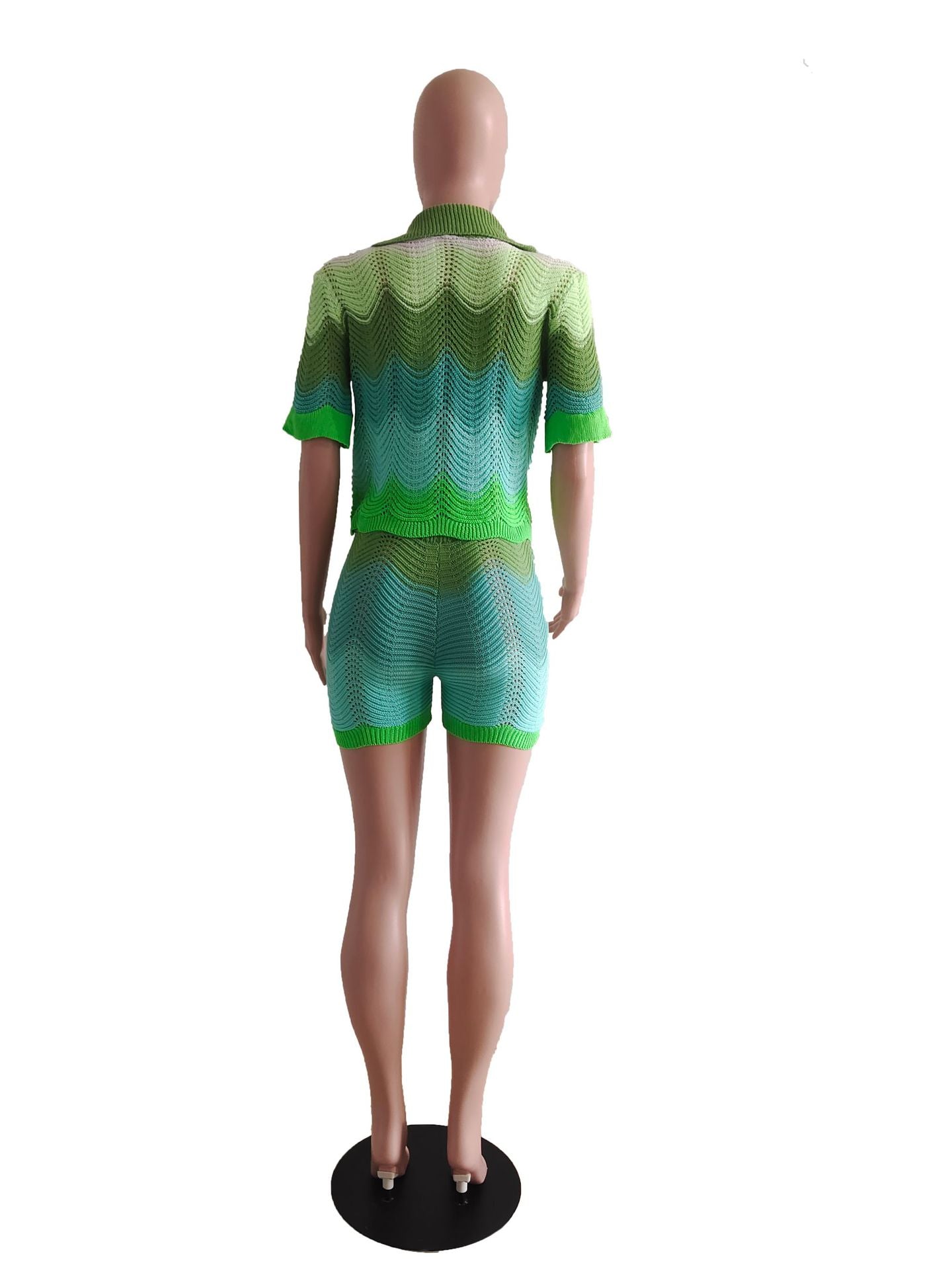 Women spring knitting short-sleeved Top and shorts Casual two-piece set 12