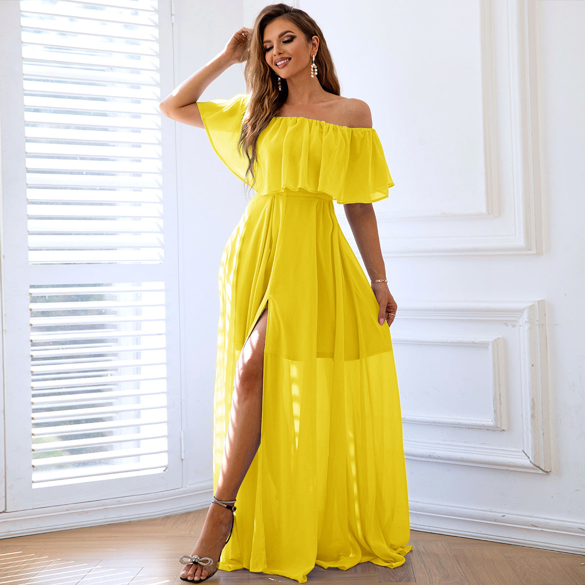 Women's Off-Shoulder Slit Maxi Dress 11