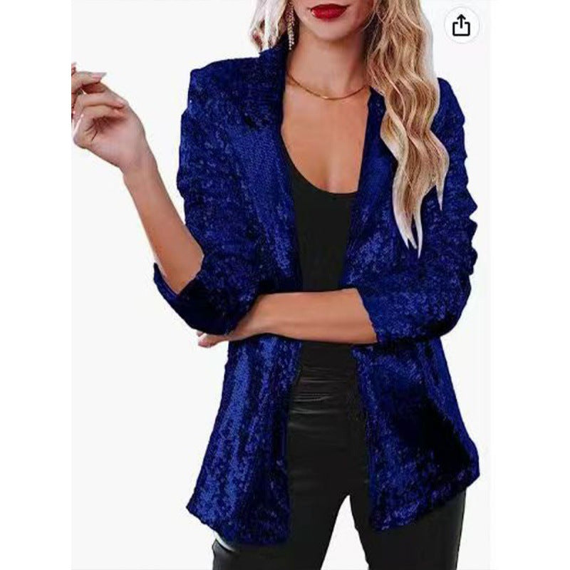 Turndown Collar long-sleeved sequined Casual blazer for women 13