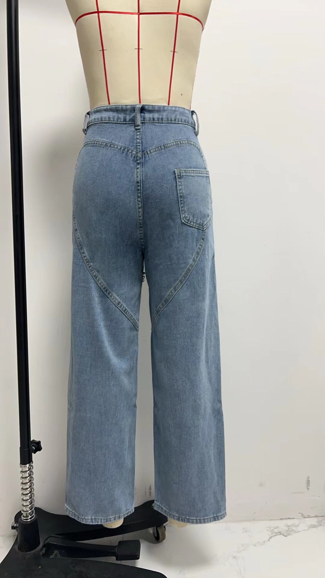 Fashion Diamond Beaded Mid-Waist Straight Hollow Women's Denim Pants 10