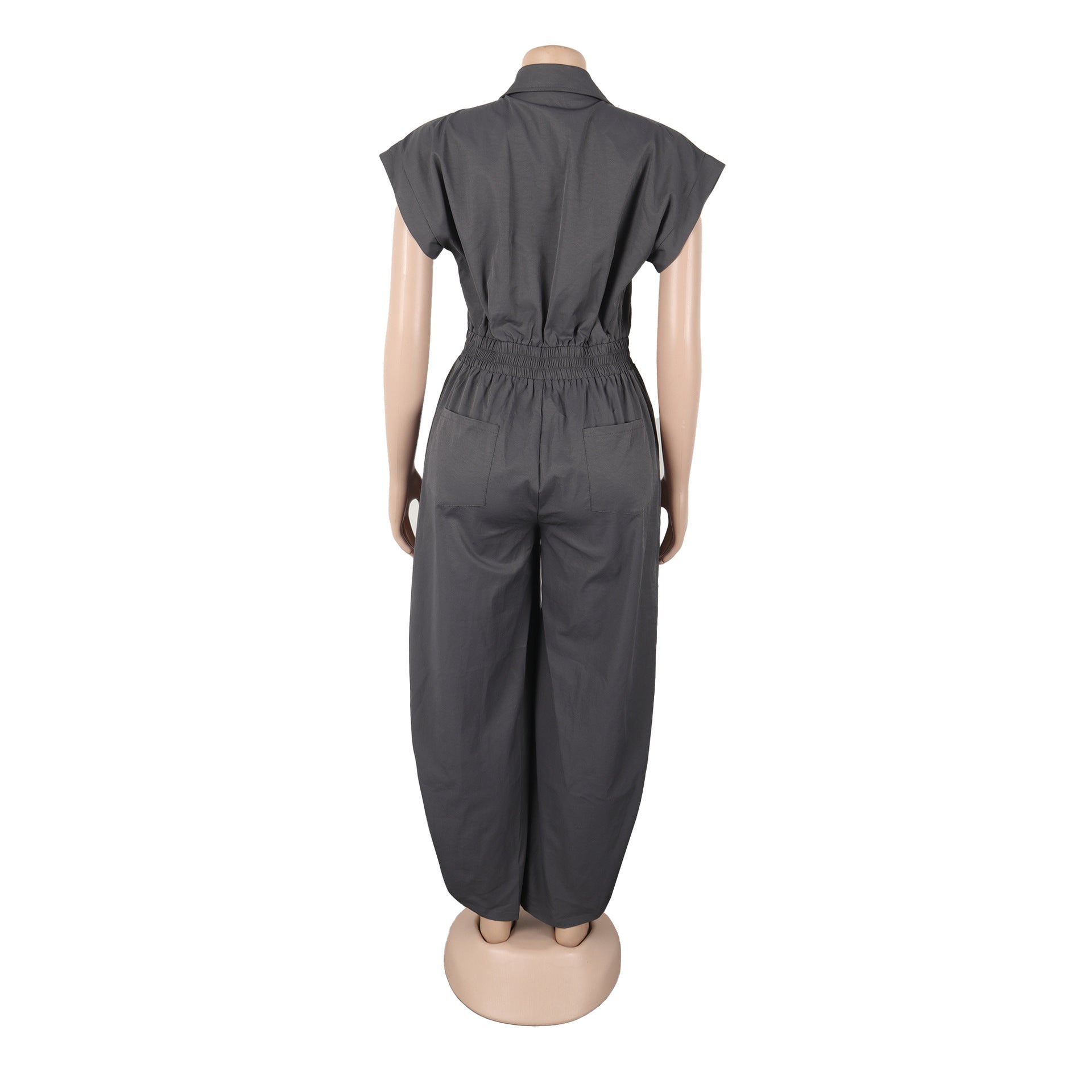 Casual Career Turn-Down Collar Sleeveless Button-Down Cargo Pocket Jumpsuit 9
