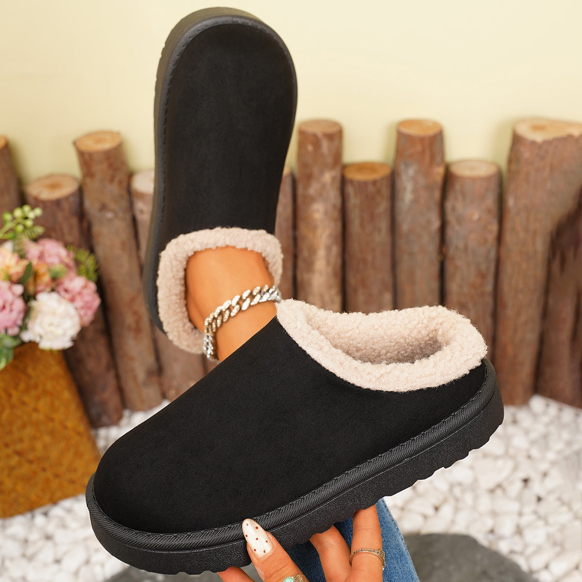 Women's Winter Plush Warm Fleece Soft Sole Round Toe Flat Bottom Slippers 3