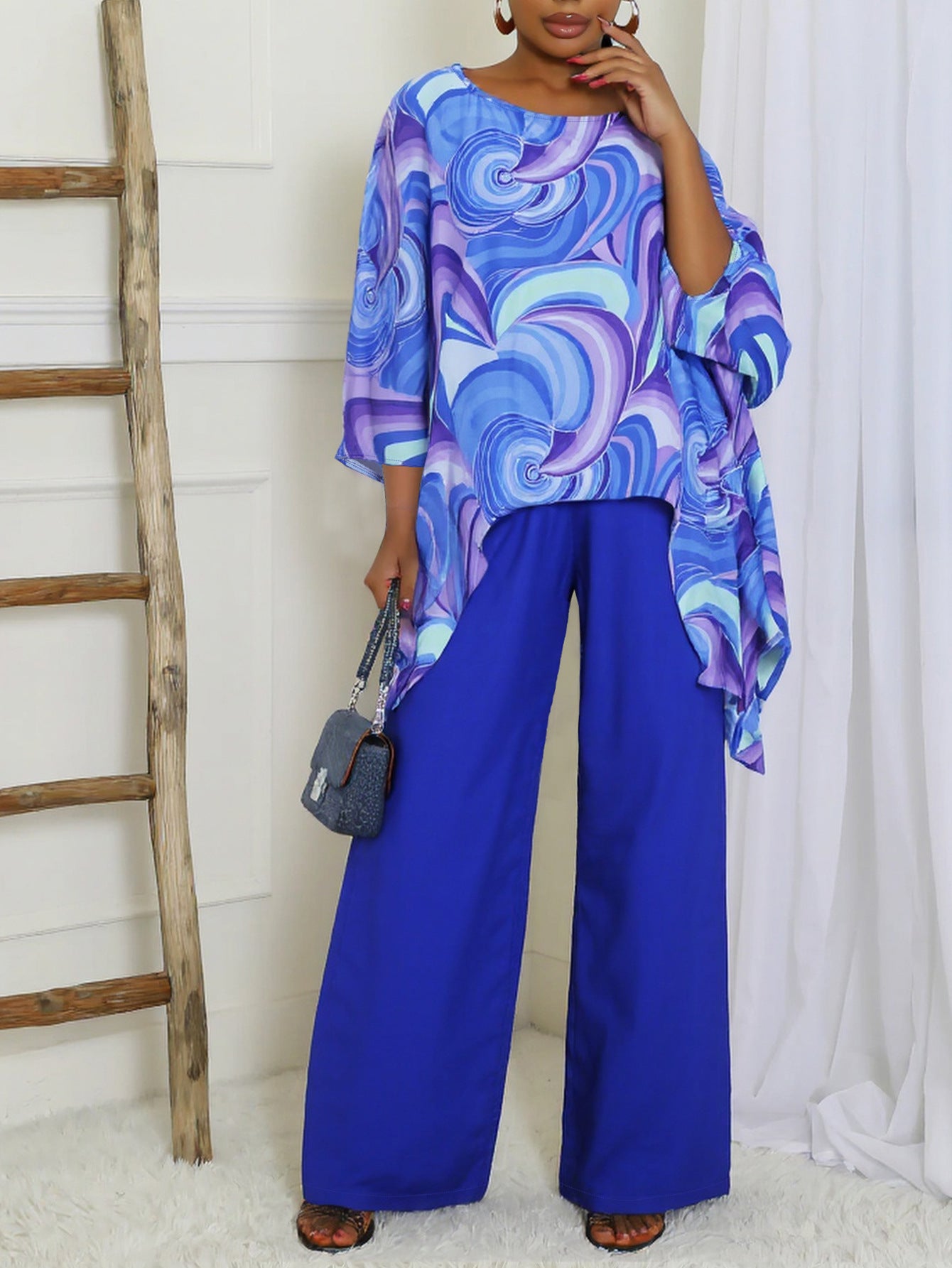 Women Elegant Round Neck Long Sleeve Top and Pants Two-piece Set 5