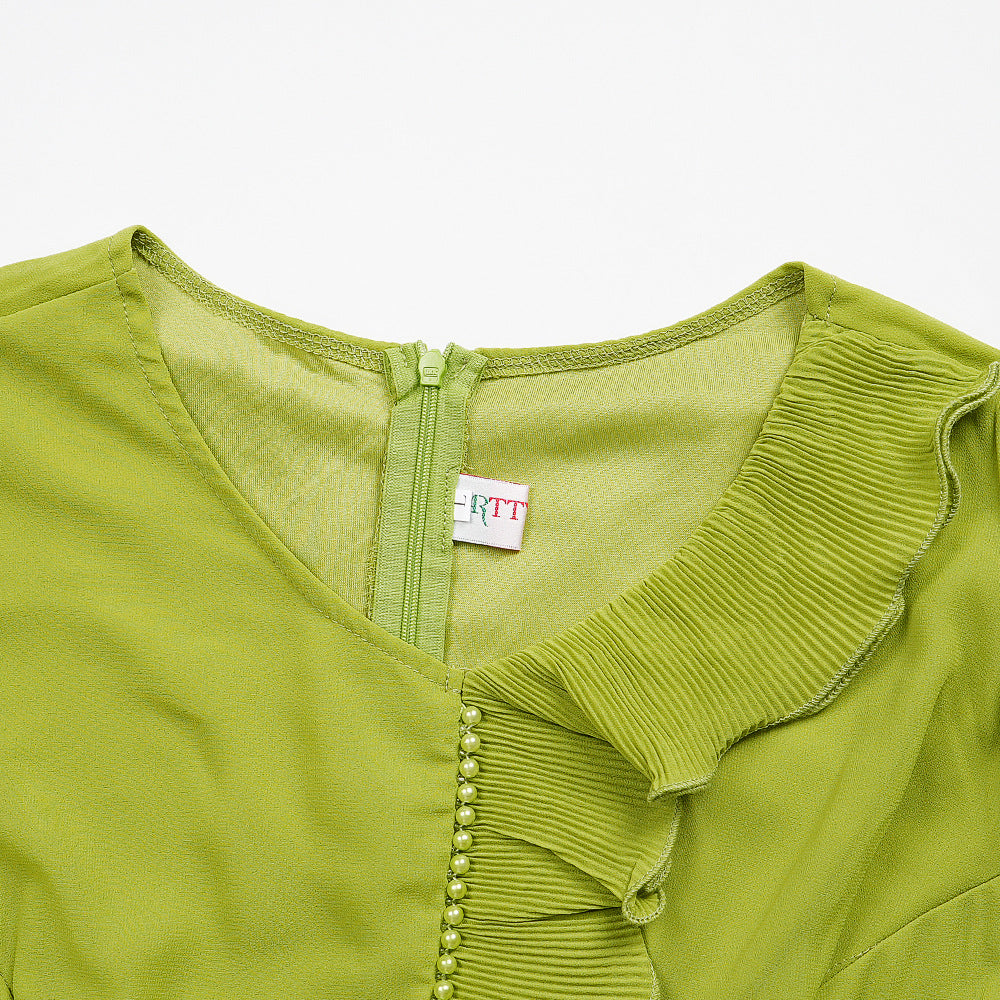 Plus Size African Women elegant pleated Ruffle Edge dress 16