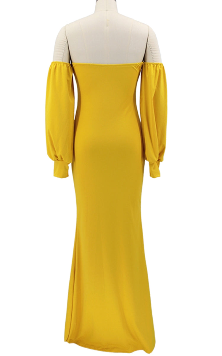 Autumn Formal Front Slit Strapless Mermaid Evening Dress Yellow 3