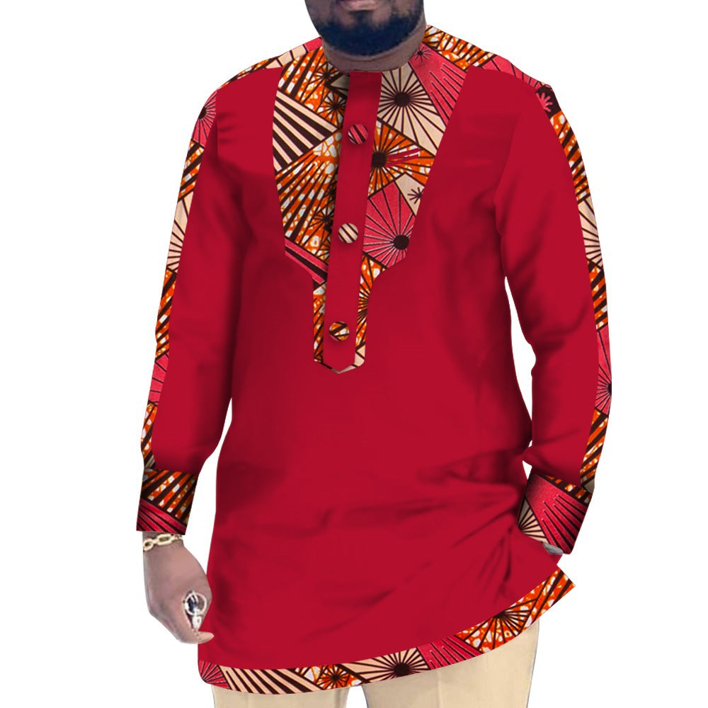 Casual Cotton Men's African Clothing Dashiki Patchwork Long Sleeve Top Bazin Ridge Traditional African Clothing 26