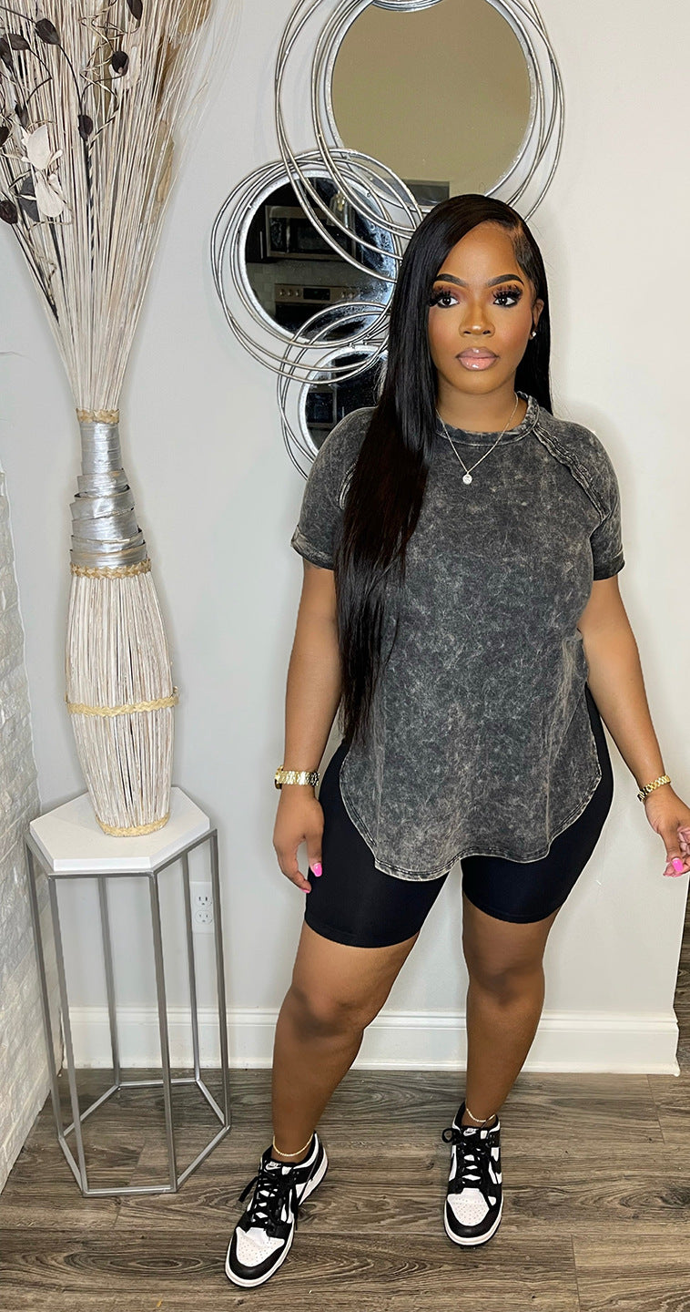 Women Printed Short Sleeve Top and Shorts Casual Sports Two-Piece Set