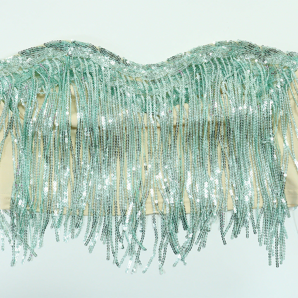 Strapless Top with Bodycon Skirt Fashion Fringe Two-Piece Women's Set 10