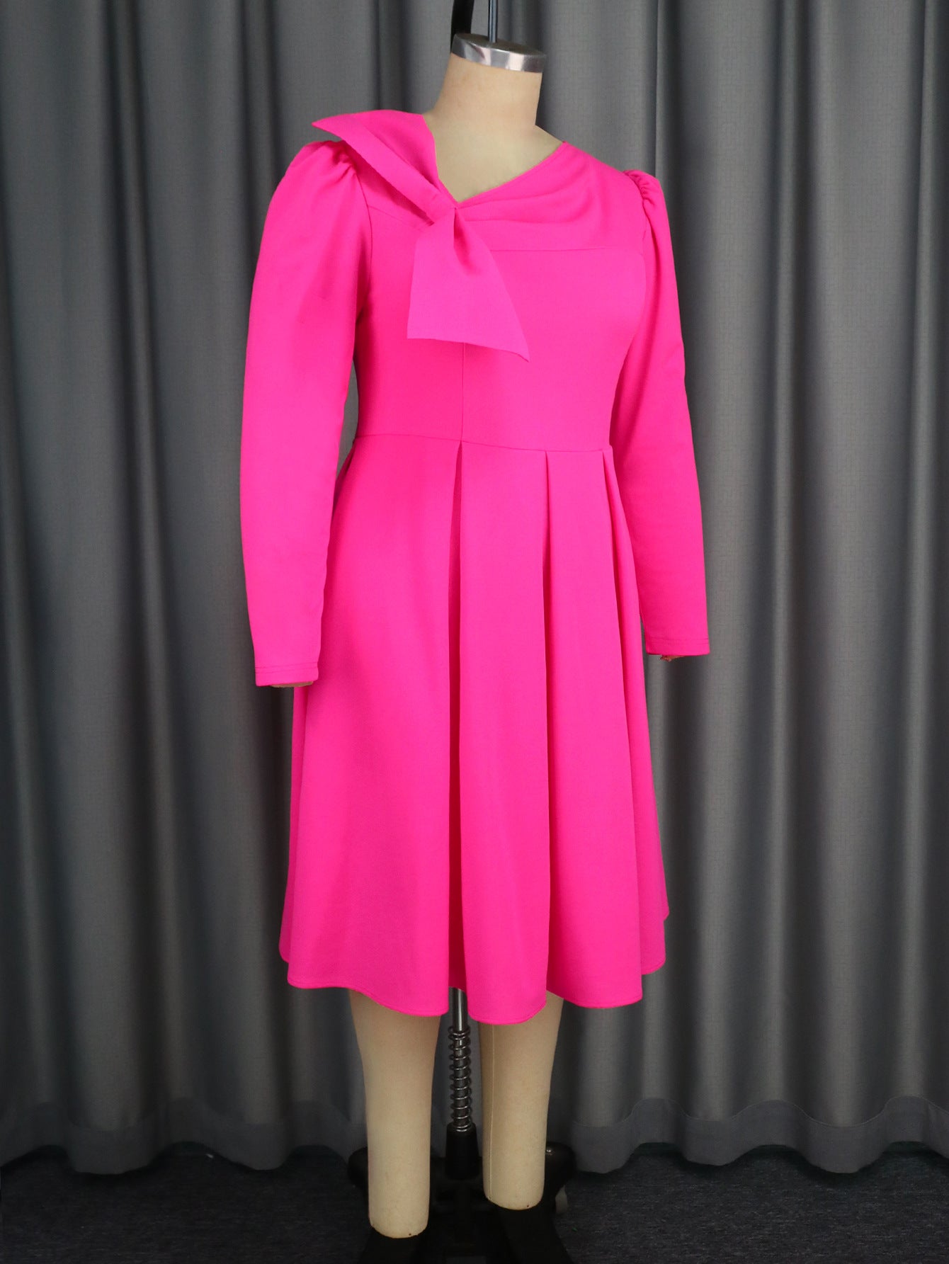 Plus Size Women Autumn Formal Party Party Elegant Bow Long Sleeve Dress 5