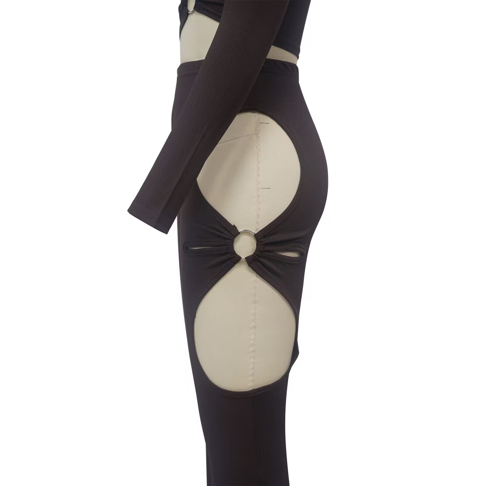 Fashionable Women's Solid Color High-Stretch Ribbed Sexy V-Neck Two-Piece Pants Set 15