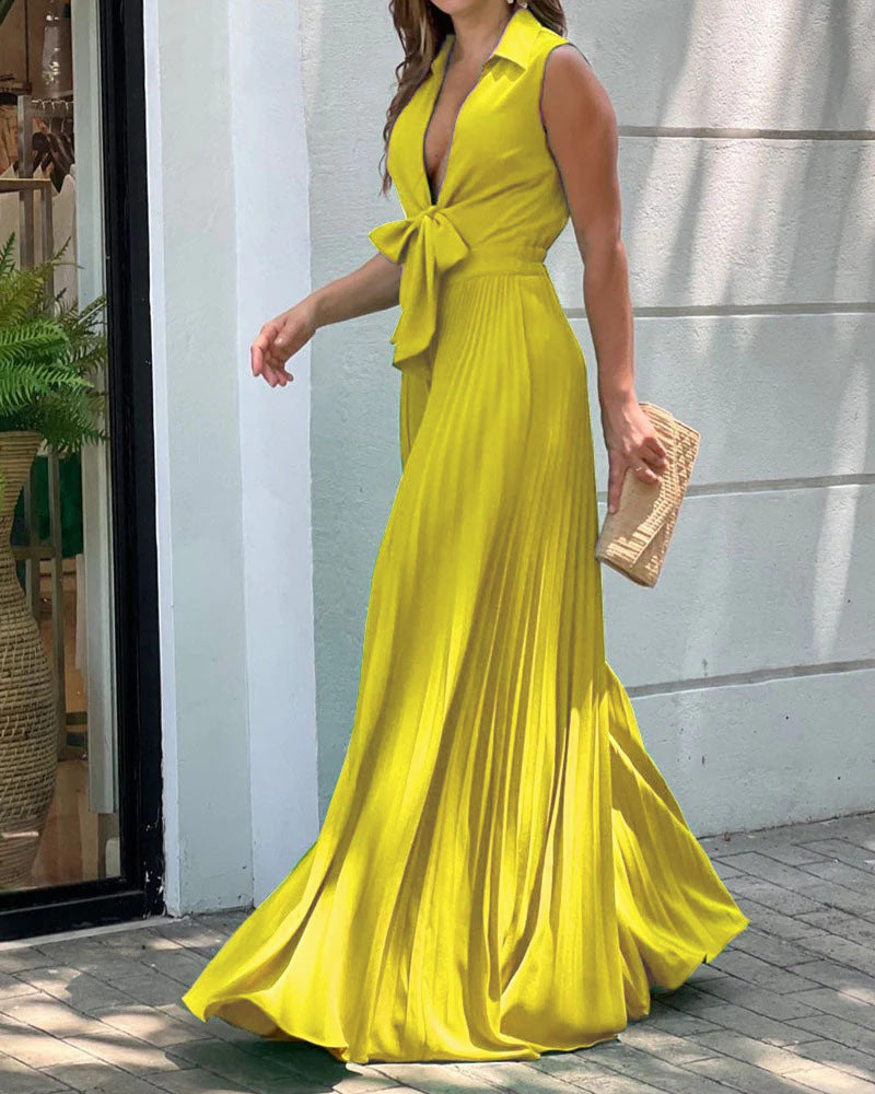 Women'S Fall Fashion V-Neck Sleeveless Turndown Collar Loose Wide Leg Jumpsuit 4