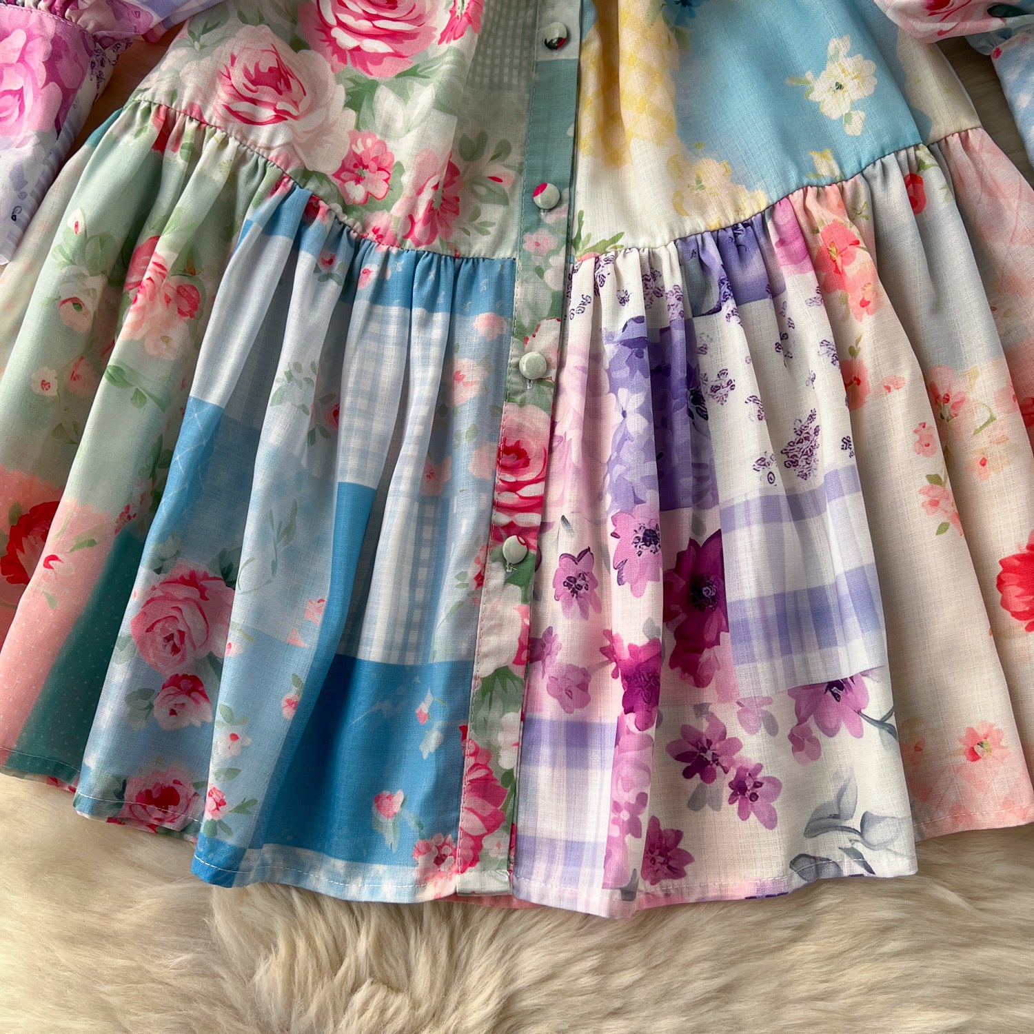 Women Stand Collar Lantern Long Sleeve Ruffle Printed Dress 8