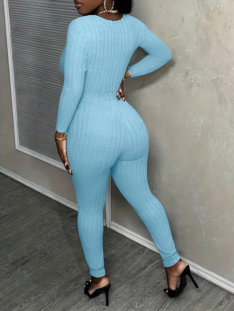 Women's Knit Long Sleeve Casual Two-Piece Pants Set 3