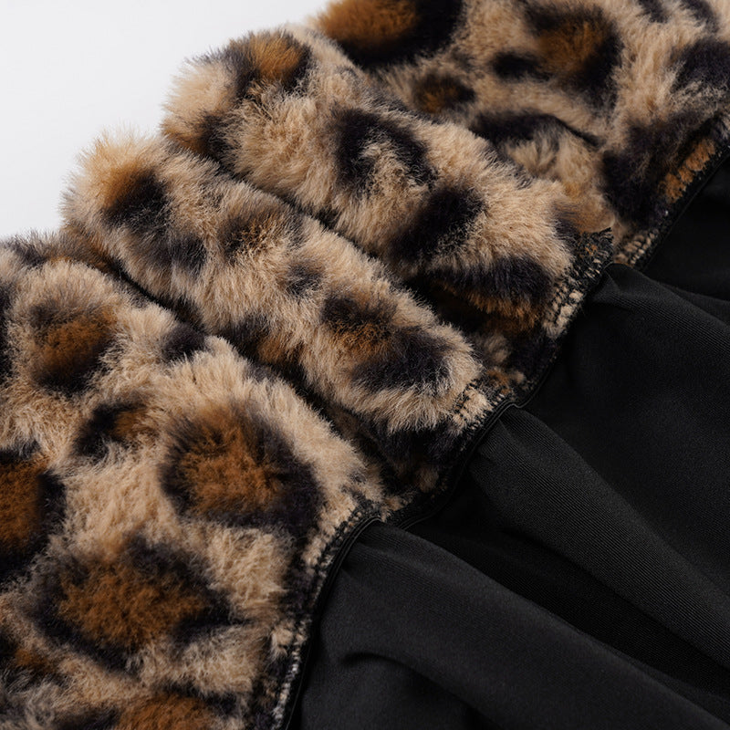 Women Leopard Print Off-Shoulder Long-Sleeved T-Shirt and Furry Shorts Two-Piece Set 18