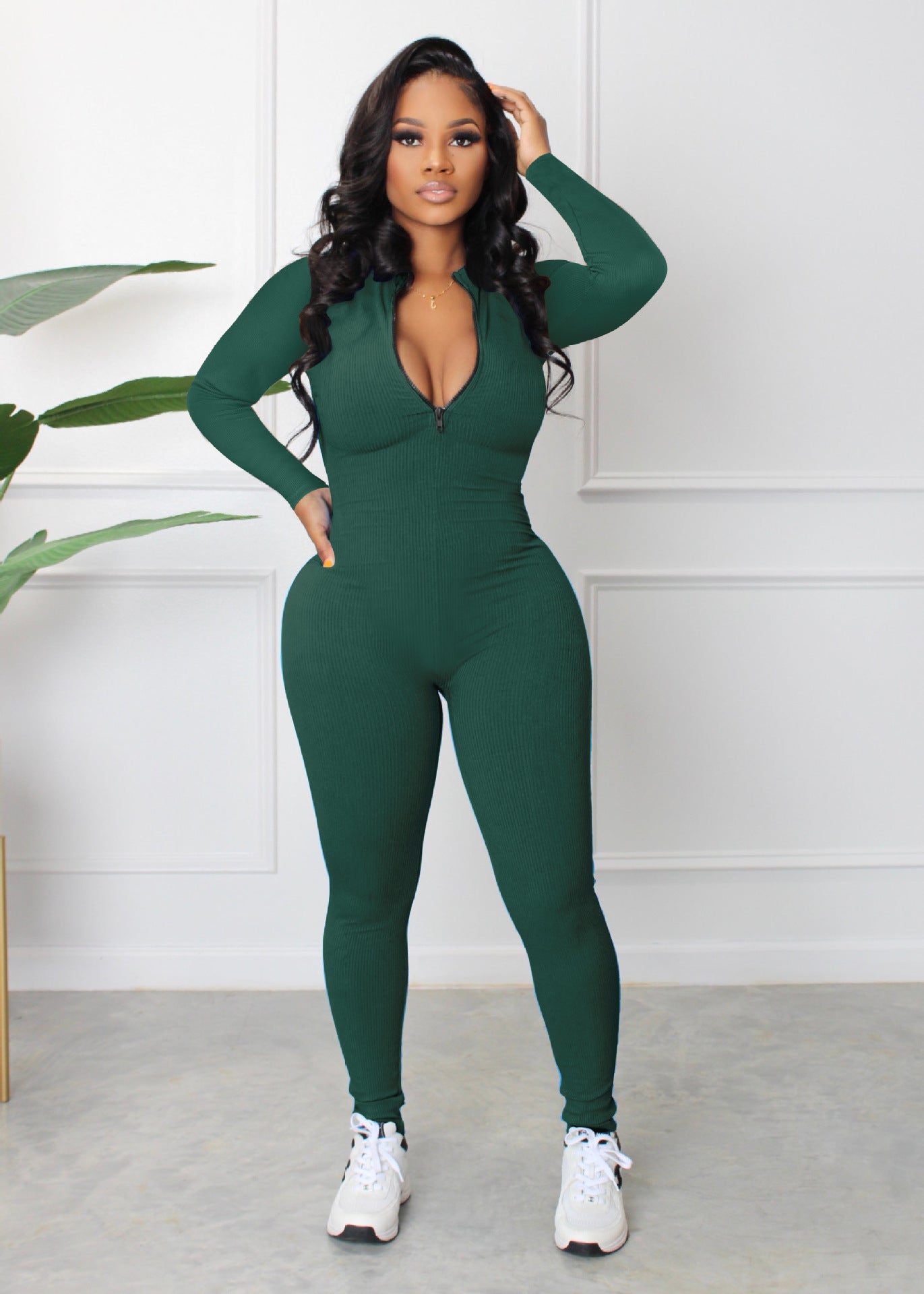 Women Fall Zip Long Sleeve Sports Jumpsuit 8